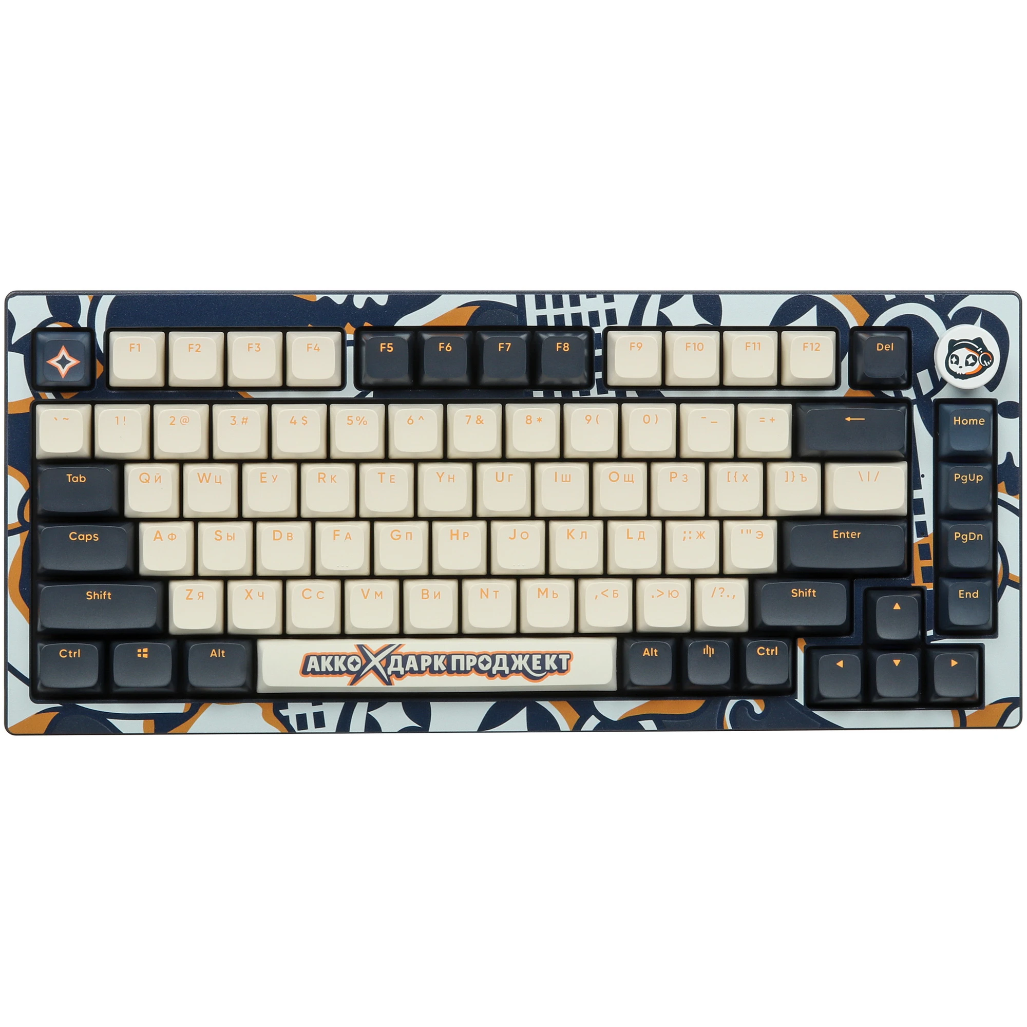 Клавиатура проводная Dark Project x AKKO 5075S Blue (DP-KD-5075-AKK); механическая; switch - Akko Fairy; 75 клавиш; RGB; 1,8м; белый+оранжевый