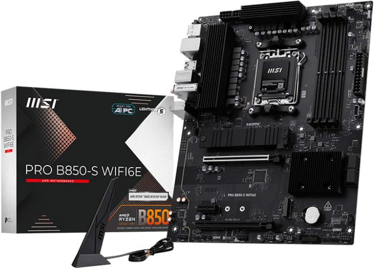 Материнская плата MSI B850-S WIFI6E (PRO B850-S WIFI6E); Socket AM5; ATX; AMD B850; 4хDDR5(8200); 2xPCI-E x16; 1xPCI-E x1; 1xHDMI; 1xDP; 6xSATA 6Gb/s;