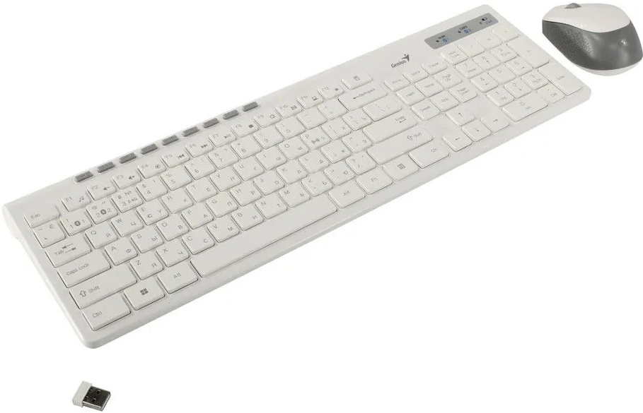 Комплект Genius SlimStar 8230 White (31340015402); беспроводной; USB; мембранная; оптическая; 1600 dpi; 1xAA/1xAA; белый