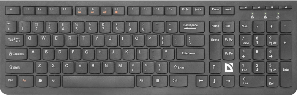 Клавиатура беспроводная Defender UltraMate SM-535 (45535***); USB; мембранная; 12; 2 x AAA; ENG\RUS; черный