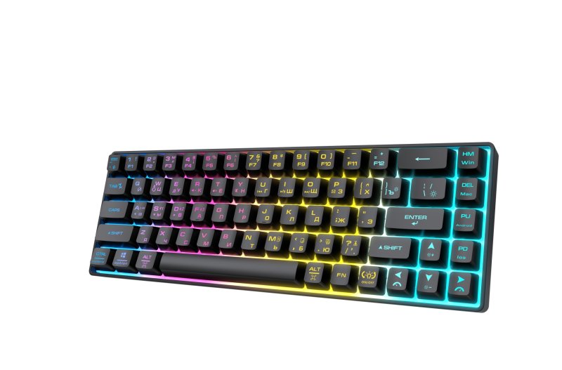 Клавиатура игровая Jet.A PANTEON M2 BW Black (165); Bluetooth/2.4 Ггц; мембранная; 68 клавиш; 12 (+FN); LED подсветка; съемный кабель (для зарядки); ч