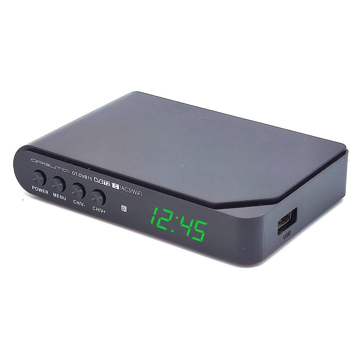 Цифровой ТВ тюнер Орбита OT-DVB15; DVB-T2; DVB-C; HDMI, RCA, USB, Антенный вход; Wi-Fi (адаптер в комплект не входит); пульт ДУ