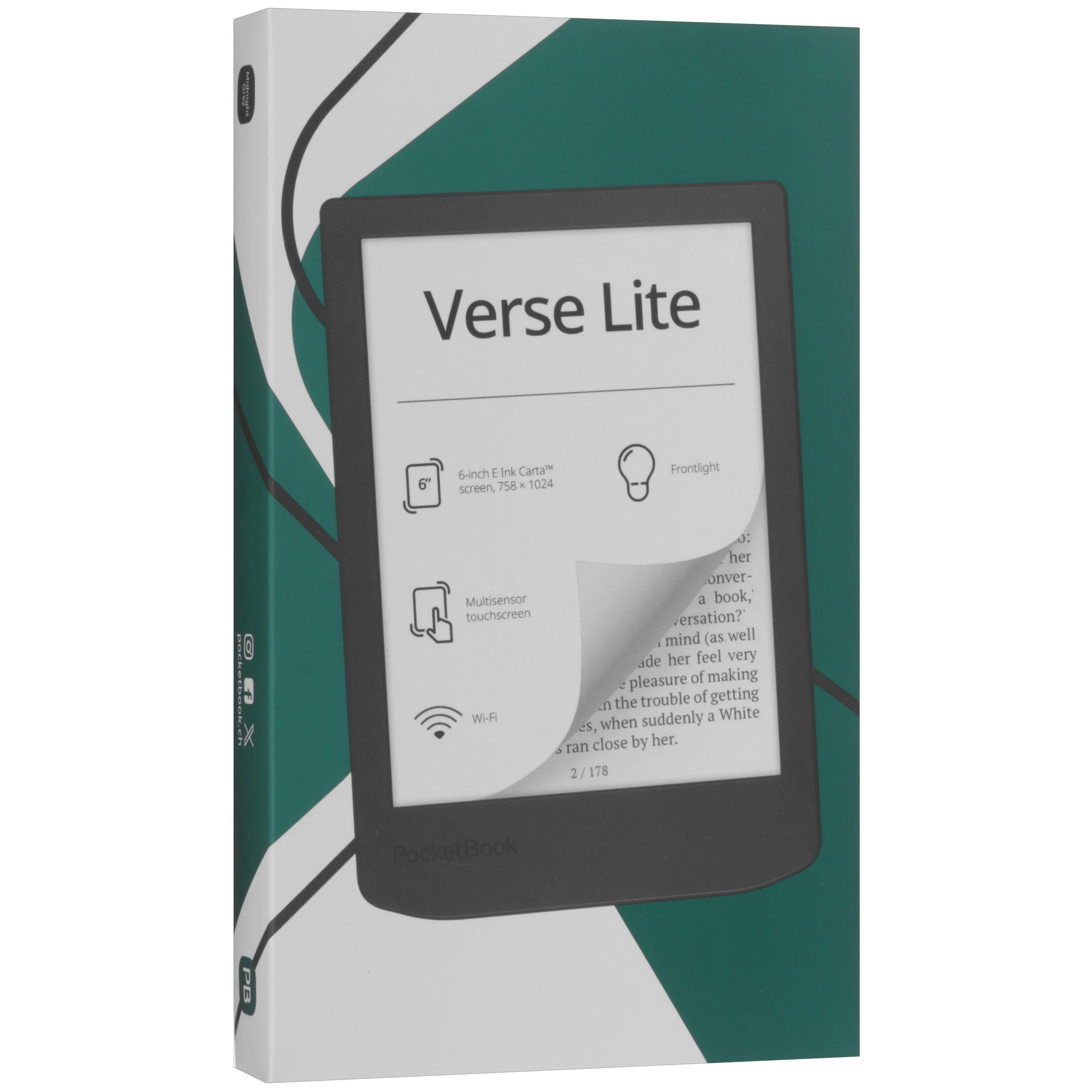 Электронная книга 6" PocketBook  619 Verse Lite Midnight Grey; (PB619-T-WW) E-Ink Carta 1200 ; 1024x758;   1.8Ггц; 8Гб/512Гб; / BT5.0; WiFi 802.11n; L