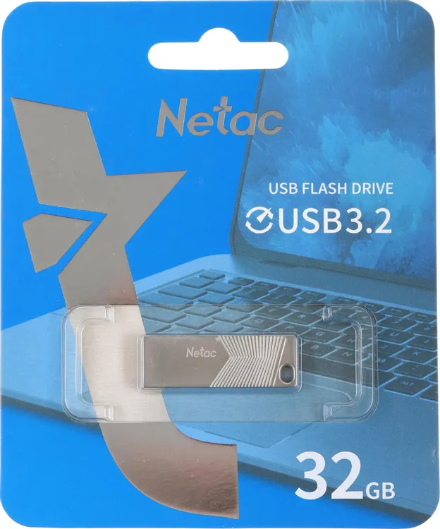 Накопитель USB-флэш 32 ГБ Netac UM1 (NT03UM1N-032G-32PN); USB 3.2; моноблок; металлический корпус; серебристый