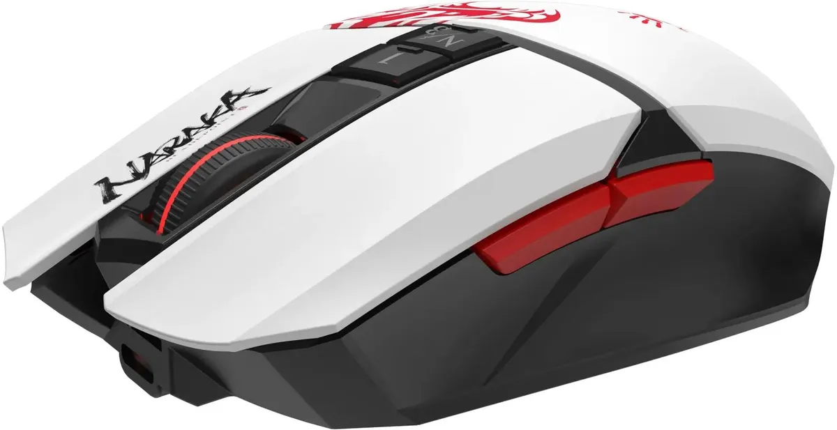 Мышь игровая A4Tech Bloody R36 ULTRA NARAKA; USB + 2.4 Ггц; оптический; 100-12000 dpi; 7 кнопок; колесо-кнопка; встроенный аккумулятор; белый + рисуно