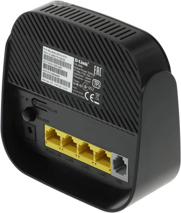 Маршрутизатор D-Link DSL-2640U (DSL-2640U/R1A***); 1xADSL RJ-11; 4xLAN 10/100 Ethernet RJ-45; 802.11a/b/g/n; 150 Мбит/с;