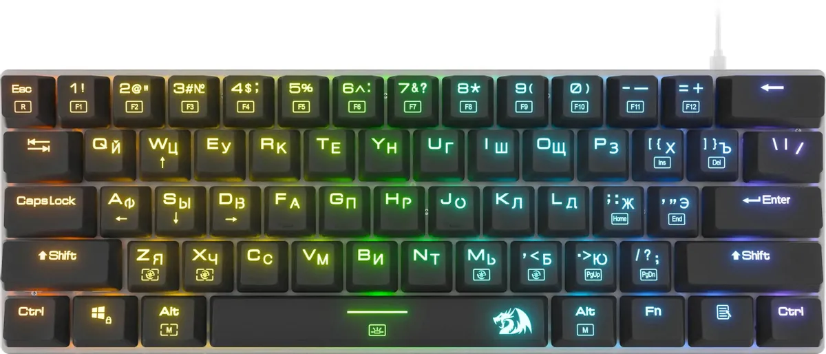 Клавиатура игровая Redragon Alien (77939); USB; механическая; 61 клавиш; подсветка RGB; ENG\RUS; черный