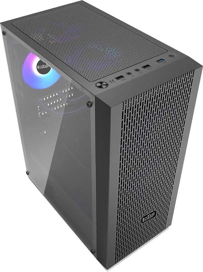 Корпус PCCooler MA100 MESH BK (C3-A510BKP3-GL***); ATX; Midi-Tower; без БП; сталь; 2x3.5" int.; 3 х 120 мм; 2 x USB 2.0/1 x USB 3.0/Mic/Aud; чёрный