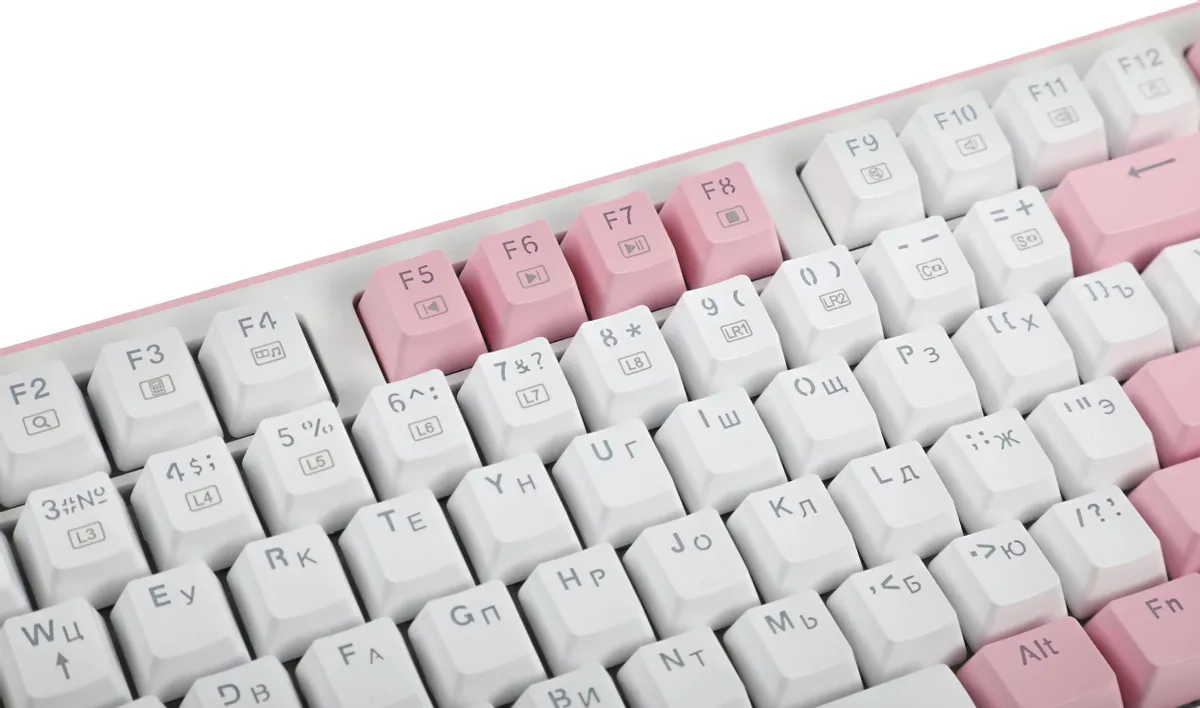 Клавиатура игровая Redragon Hades White+Pink (70821); USB; механическая; 104 клавиш; 12 (+FN); Hot Swap; подсветка LED; ENG\RUS; белый + розовый