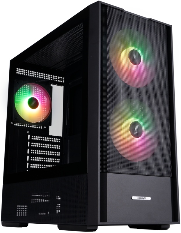 Корпус 1STPLAYER AU7 ARGB Black (AU7-BK-2FA7-14-2FA7R-1FA7); ATX; Midi-Tower; 2x120 мм; 3x120мм; 1xUSB 2.0/1xUSB 3.0; Mic/Aud; чёрный