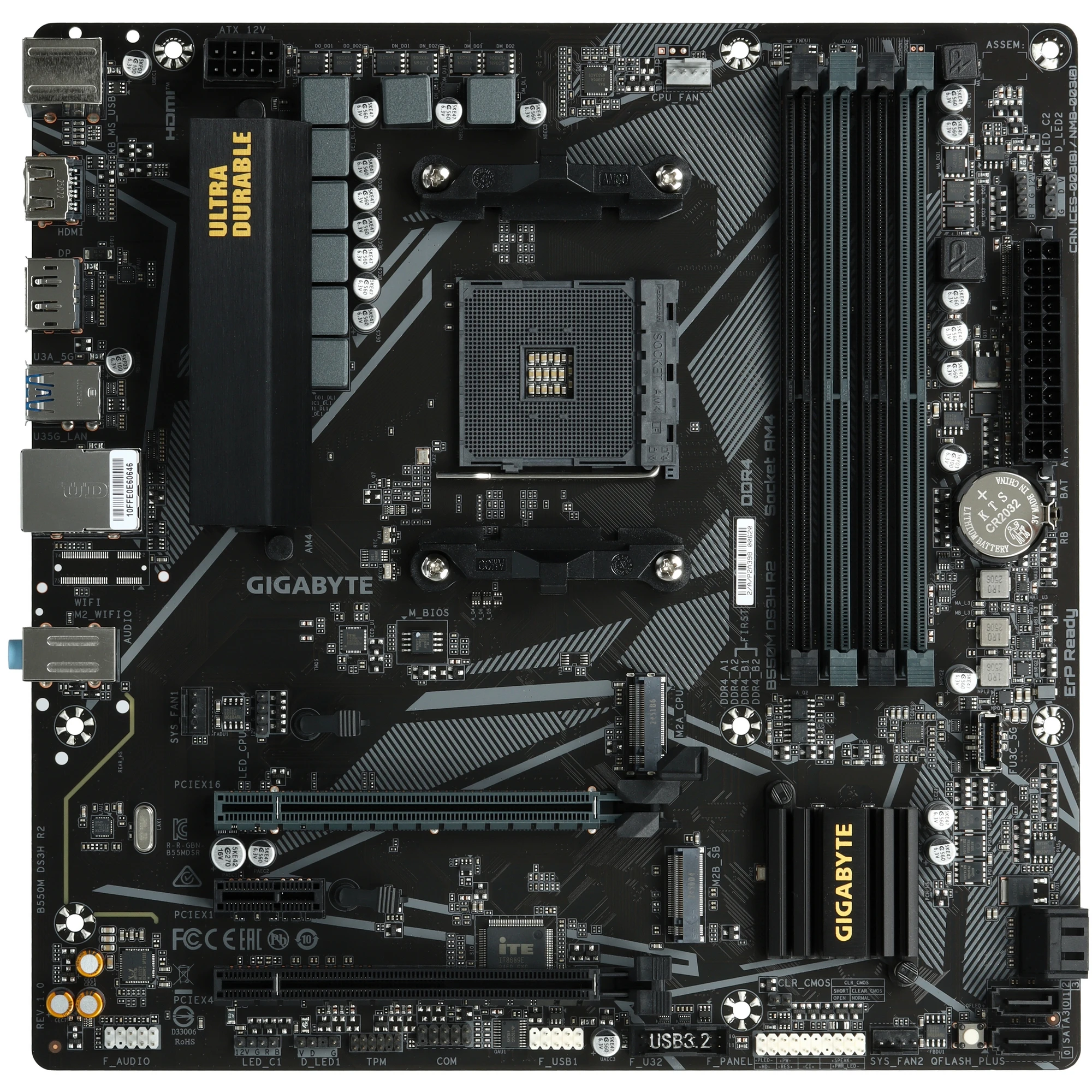 Материнская плата Gigabyte B550M DS3H R2; Socket AM4; mATX; AMD B550; 4хDDR4(3200); 2xPCI-E x16; 1xPCI-E x1; DVI; HDMI; 4(SATA 6Gb/s); Realtek 7.1 aud