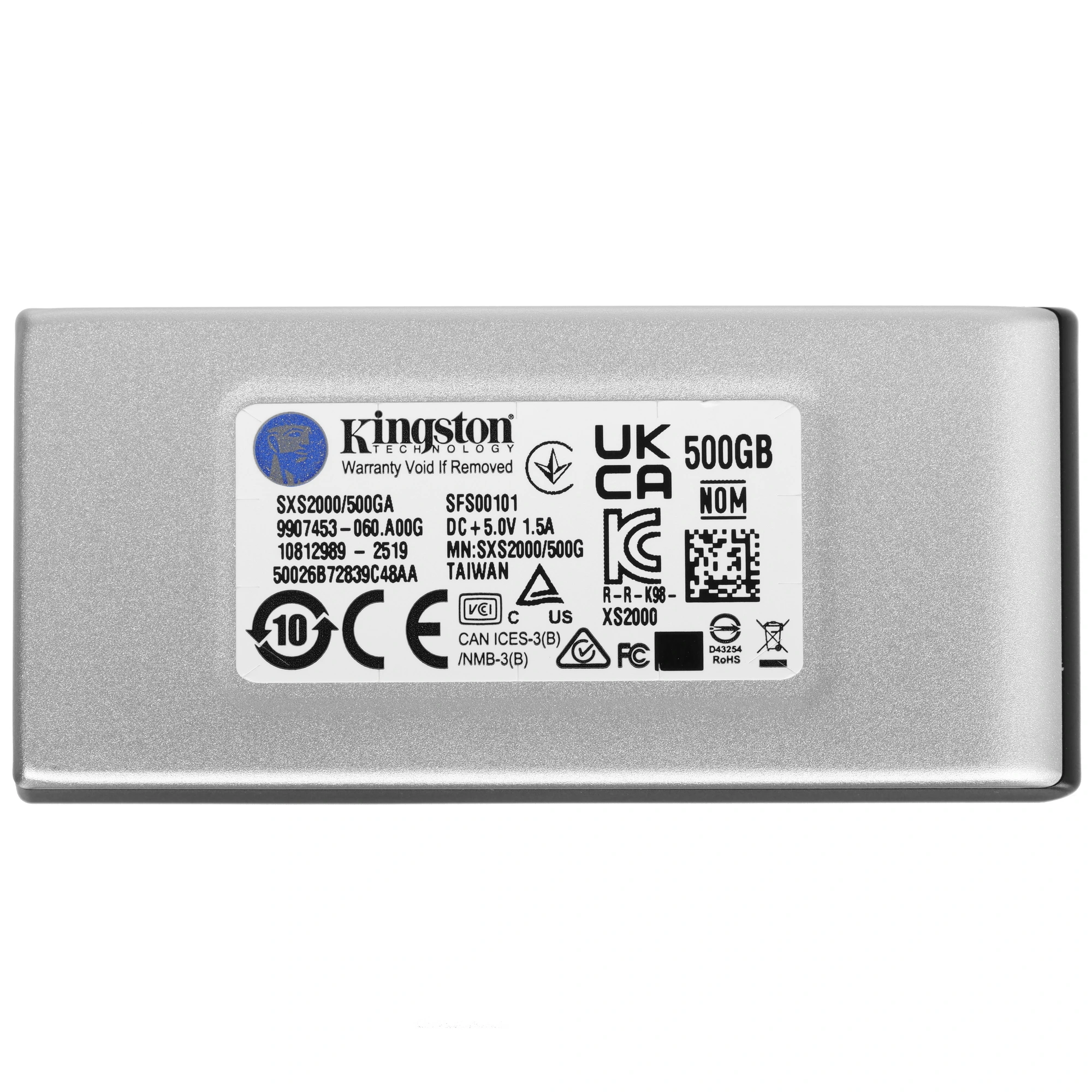 Внешний SSD 500 ГБ Kingston XS2000 (SXS2000/500GA); USB 3.2 Type C; серебристый