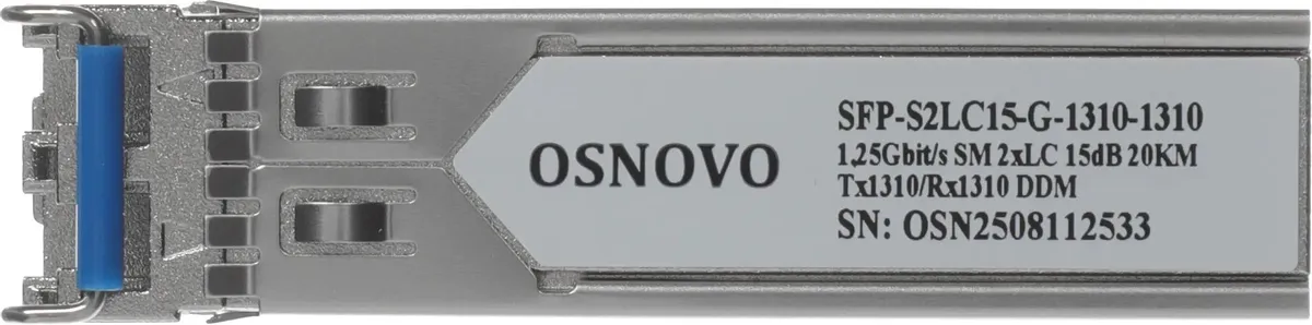 Трансивер OSNOVO (SFP-S2LC15-G-1310-1310) SFP модуль, 1.25G, 20 км, TX 1310 нм, RX 1310 нм, 2xLC, DDM