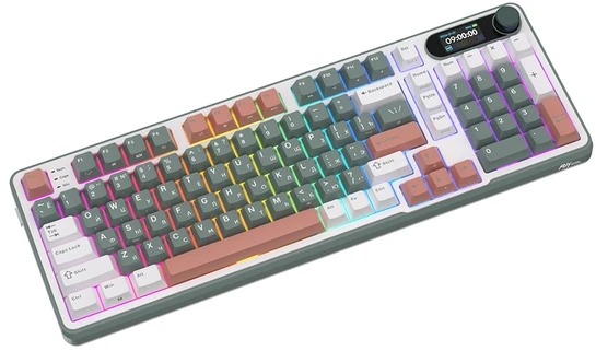 Клавиатура проводная Royal Kludge RK-S98 White/Violet (Chartreuse switch); USB + (Bluetooth/2.4 Ггц); механическая; 98 клавиш; Hot-swap; USB хаб; отсо