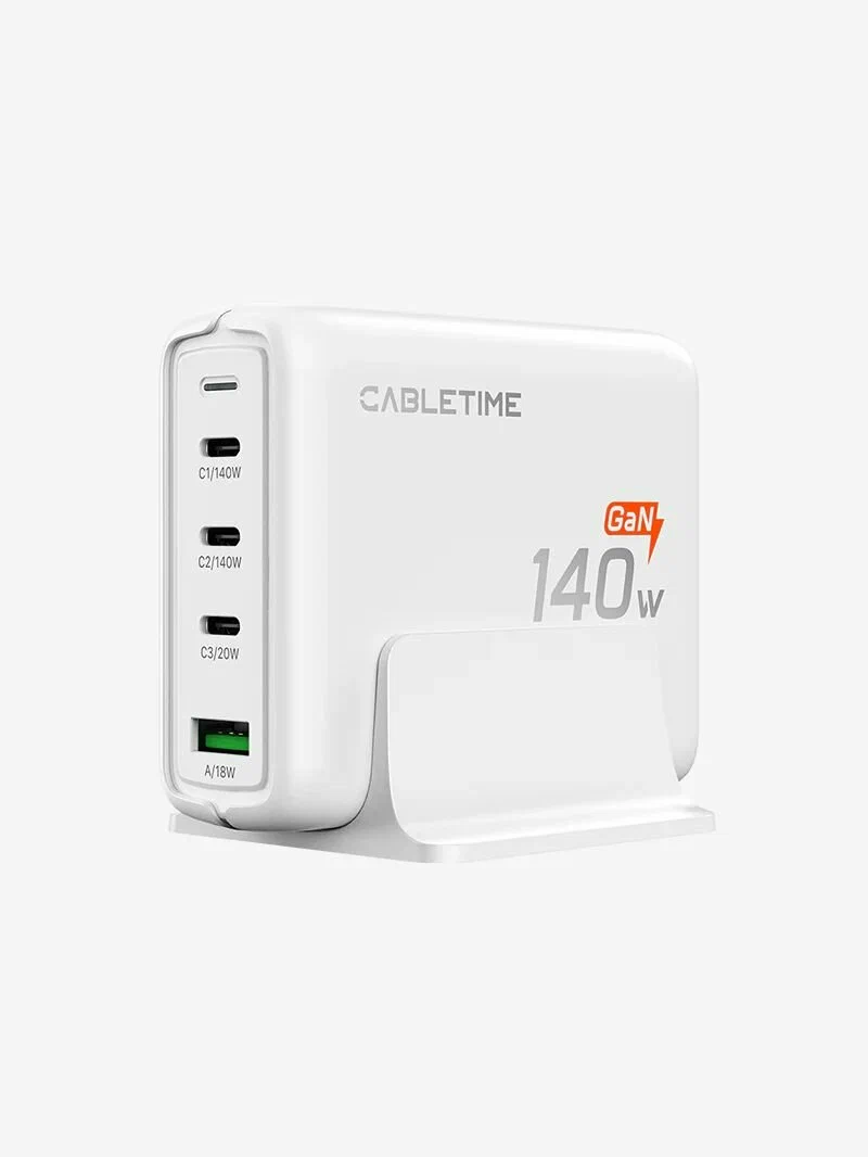 Зарядное устройство CABLETIME G14WE 140W (CT-GAN140-PWE), 140 Вт, 5А, 1xUSB, 3xType-C, белый