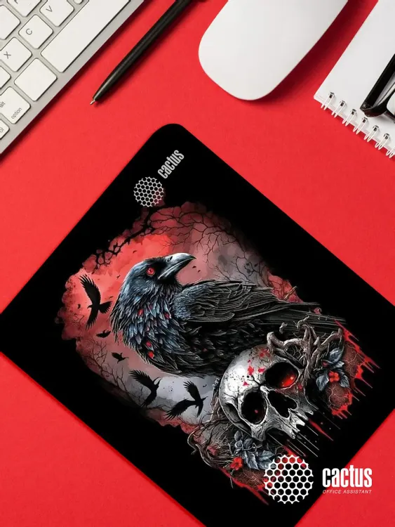 Коврик для мыши Cactus Raven (CS-MP-D14S); ткань + резиновая основа; 250 х 200 х 3 мм; игровая поверхность; рисунок