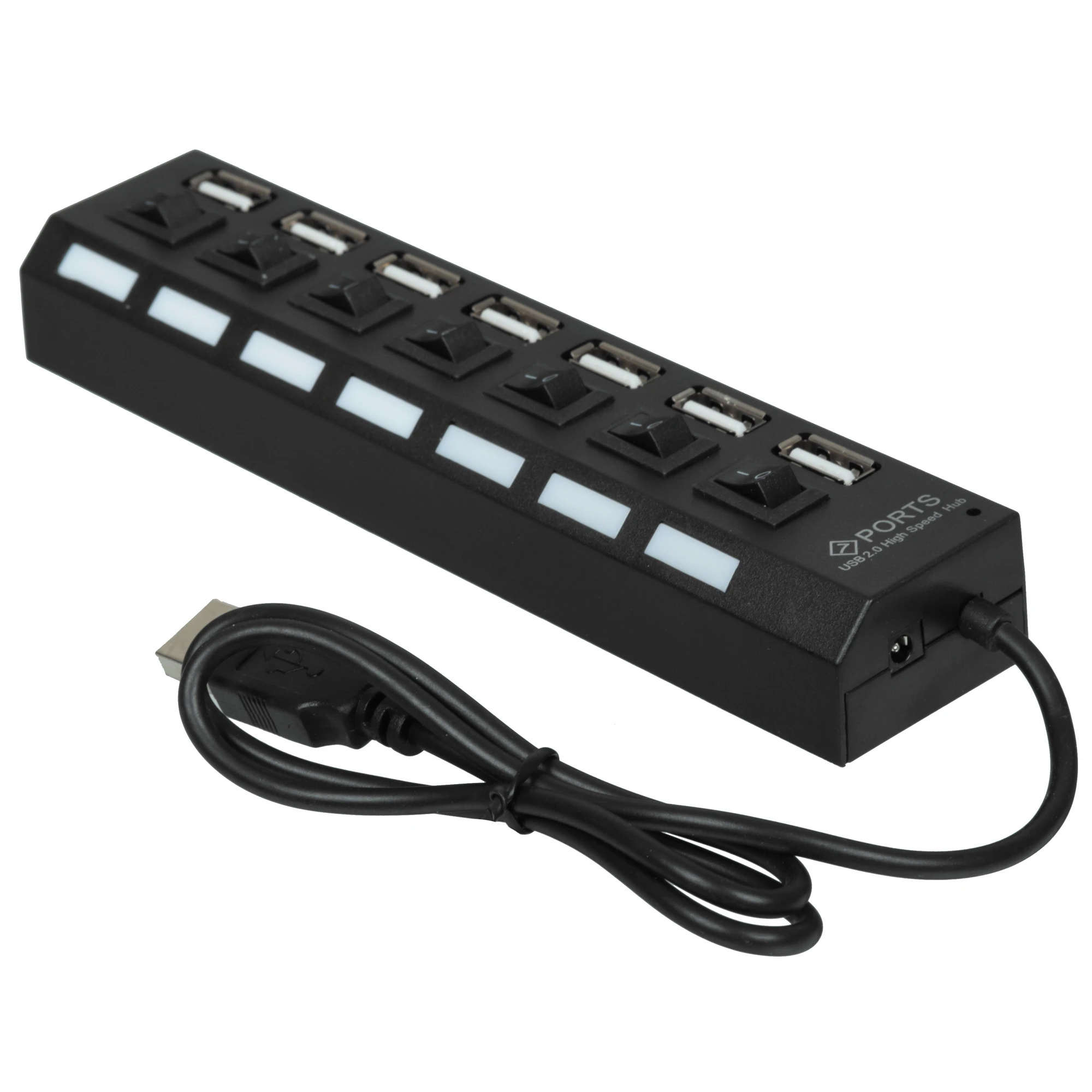 Концентратор USB внешний Gembird (UHB-U2P7-02); USB 2.0; 7 портов; выключатель каждого порта; подключение доп. питания; чёрный