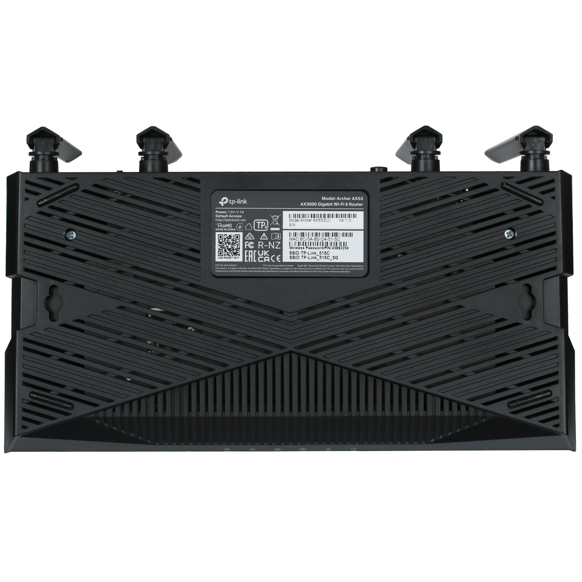 Роутер TP-Link Archer AX53 (AX3000***); IEEE 802.11a/b/g/n/ac/ax; 574 Mbps + 2402 Mbps; 4xLAN 1000 Мбит/сек; 2976 Мбит/сек; 4 ant