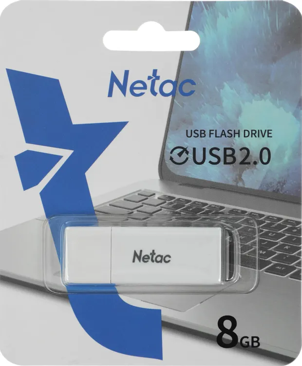 Накопитель USB-флэш 8 ГБ Netac U185  (NT03U185N-008G-20WH); USB 2.0; классическая, с колпачком; пластик; белый