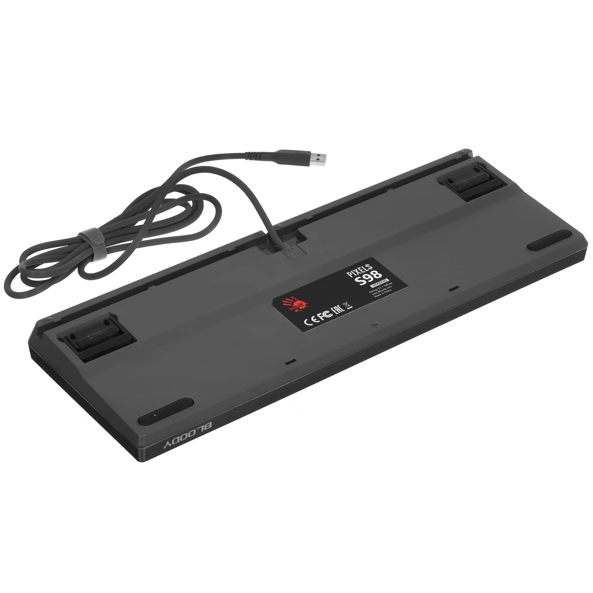 Клавиатура игровая A4Tech Bloody S98 Pixels (S98 Pixels Red); USB; механическая (BLMS Red Plus); 98 клавиш; 12 (+FN); RGB подсветка; ENG\RUS; серый +