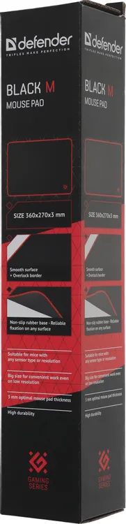 Коврик для мыши Defender Black M (50560***); ткань + резиновая основа; 360 х 270 х 3 мм; чёрный