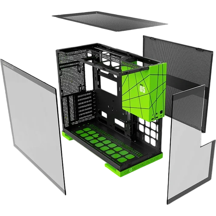 Корпус Geometric Future Model 5 ARGB NV Style Limited Edition (1AM5WKNV01100); E-ATX; Middl-Tower; без БП; 5x140 мм; 2xUSB 3.X, 1xUSB 3.X Type-C,1x ja
