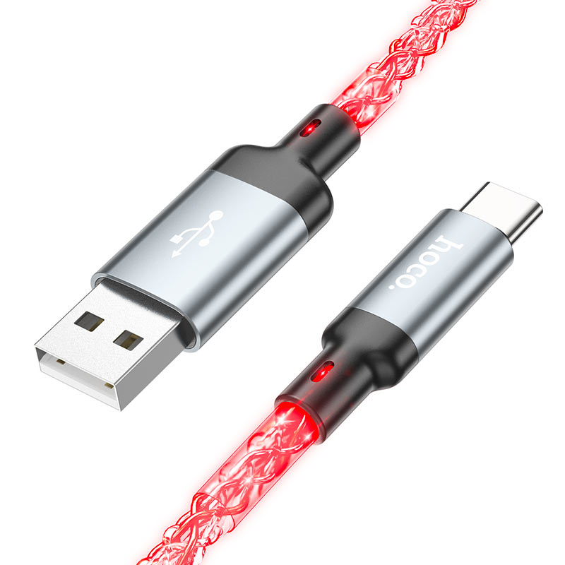 Кабель Type-C/Type-C Hoco U112 Shine; подсветка RGB; 60Вт; 3A; 1,0 м; разноцветный