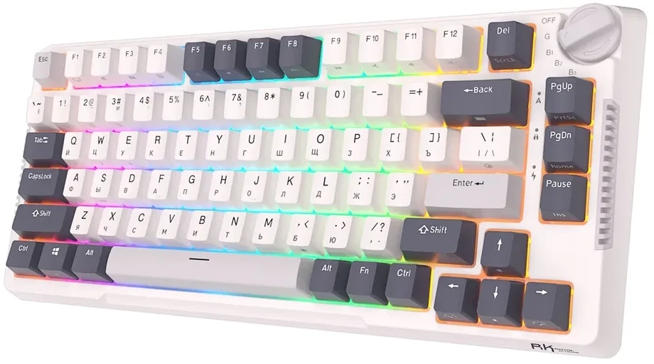 Клавиатура проводная Royal Kludge RK-H81 White/Green (Sky Cyan switch); USB + (Bluetooth/2.4 Ггц); механическая; 81 клавиш; Hot-swap; USB хаб; отсоеди