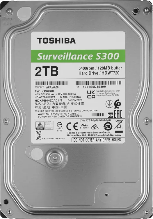 Жесткий диск 2 ТБ Toshiba S300 Surveillance (HDWT720UZSVA); 3,5"; 5400 об/мин; 128 МБ; SATA III