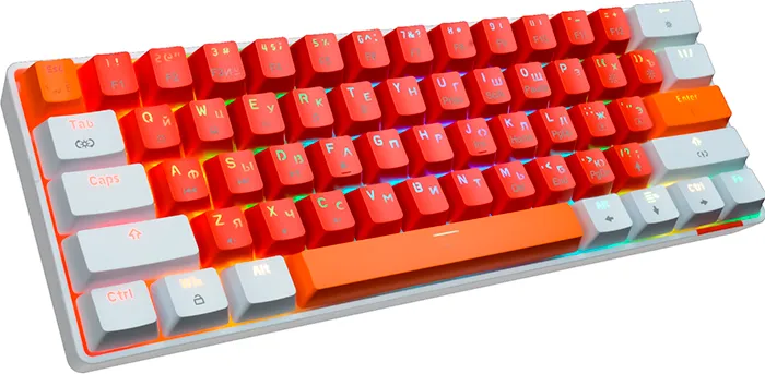 Клавиатура игровая Jet.A PANTEON T3 PRO BS HS RGB Red-White (45); USB; механическая; 61 клавиш; 12 (+FN); RGB; съемный кабель; красный + белый