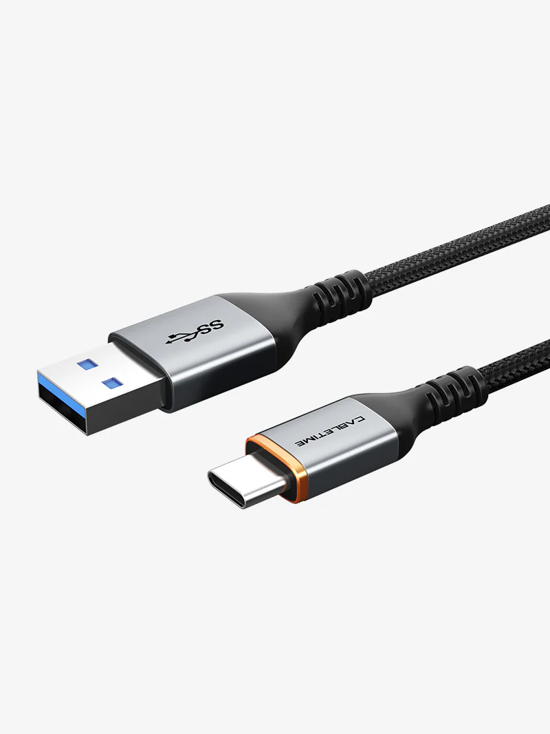 Кабель USB->Type-C CABLETIME CA40H (CT-AMCMG1-AG1), 3А, 45 Вт, 5 Гбит/с; нейлоновая оплётка, корпус разъёмов алюминиевый сплав, 1 м, черный