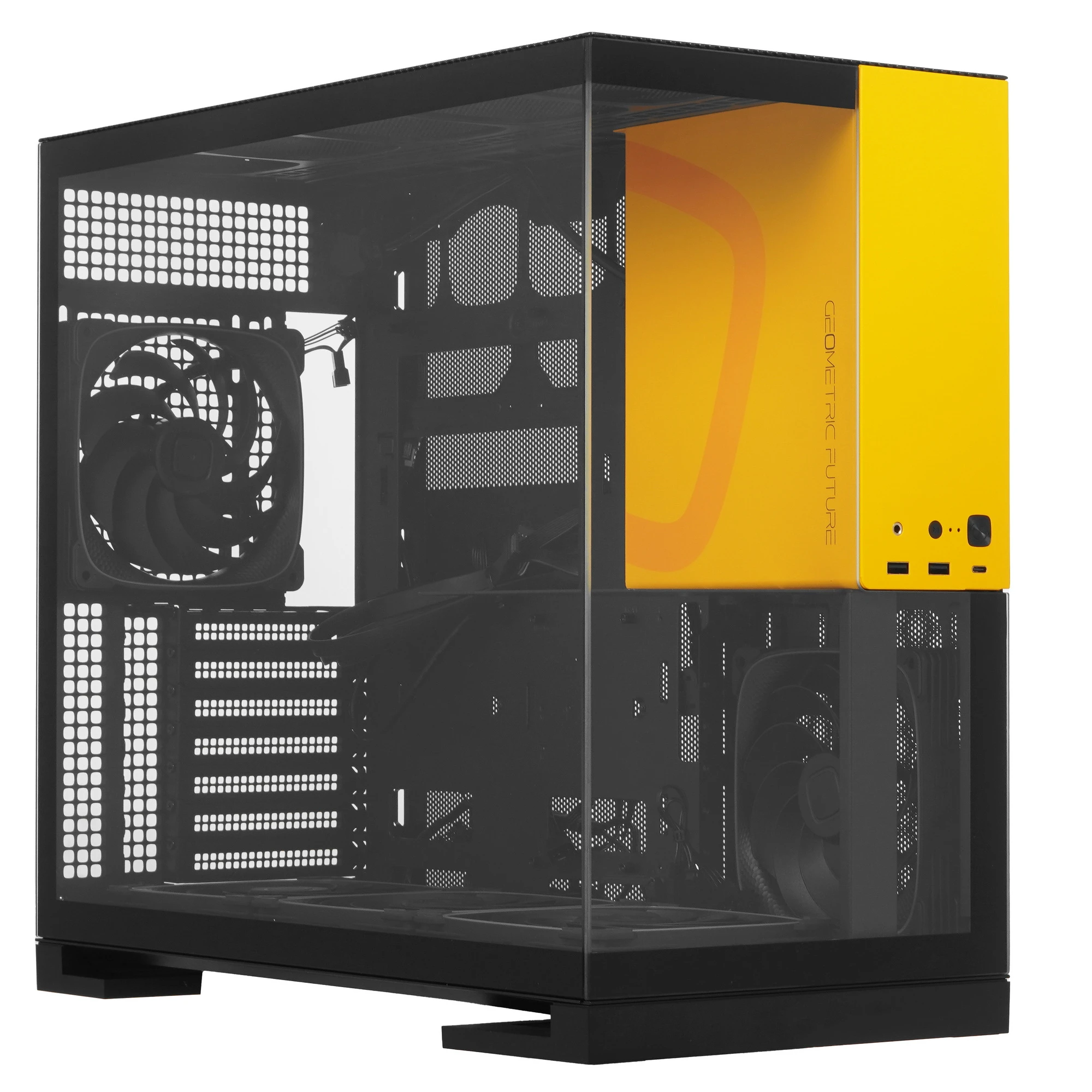 Корпус Geometric Future Model 5 ARGB Bk/Y (1AM5WKBY01100); E-ATX; Middl-Tower; без БП; 5x140 мм; 2xUSB 3.X, 1xUSB 3.X Type-C,1x jack 3.5 mm Mic/Aud; ч