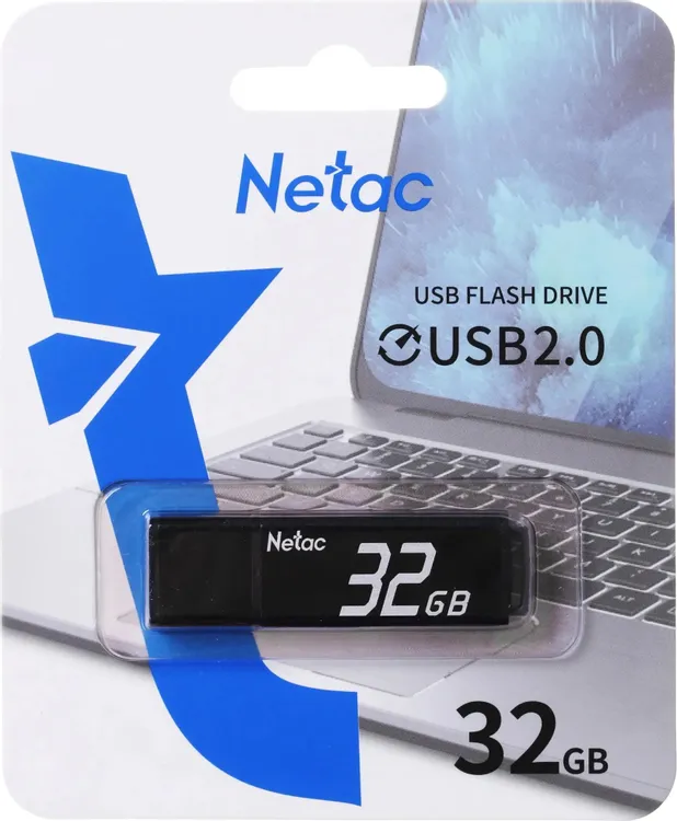 Накопитель USB-флэш 32 ГБ Netac U351 (NT03U351N-032G-20BK); USB 2.0; классическая, с колпачком; чёрный