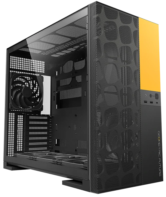 Корпус Geometric Future Model 5 ARGB Vent Bk/Y (1AM5VTBY01100); E-ATX; Middl-Tower; без БП; 5x140 мм; 2xUSB 3.X, 1xUSB 3.X Type-C,1x jack 3.5 mm Mic/A