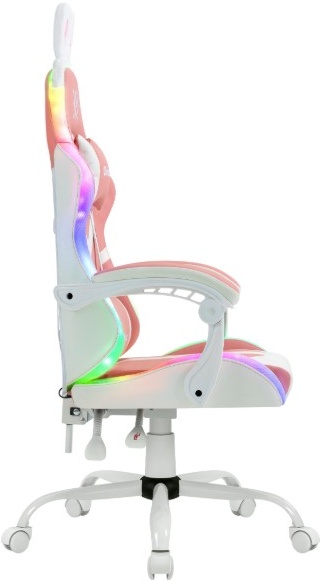 Кресло для геймеров Defender Ideal Pink (64041); иск. кожа; RGB подсветка; 100 мм (класс 4); нагрузка до 110 кг; белый + розовый