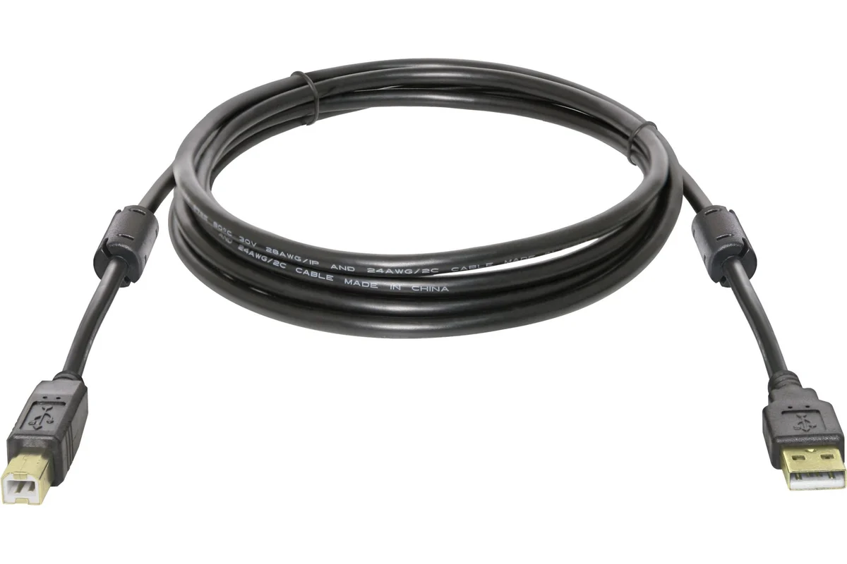 Кабель USB 2.0 AM/BM Defender USB04-06PRO (87430); два феритовых фильтра; позолоченные коннекторы; 1,8 м; черный