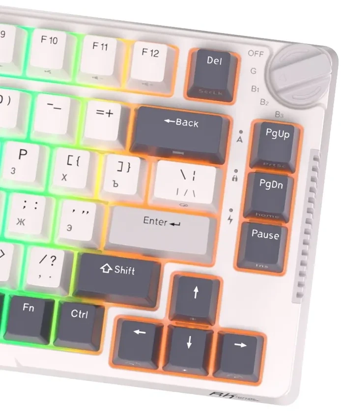 Клавиатура проводная Royal Kludge RK-H81 White/Green (Sky Cyan switch); USB + (Bluetooth/2.4 Ггц); механическая; 81 клавиш; Hot-swap; USB хаб; отсоеди