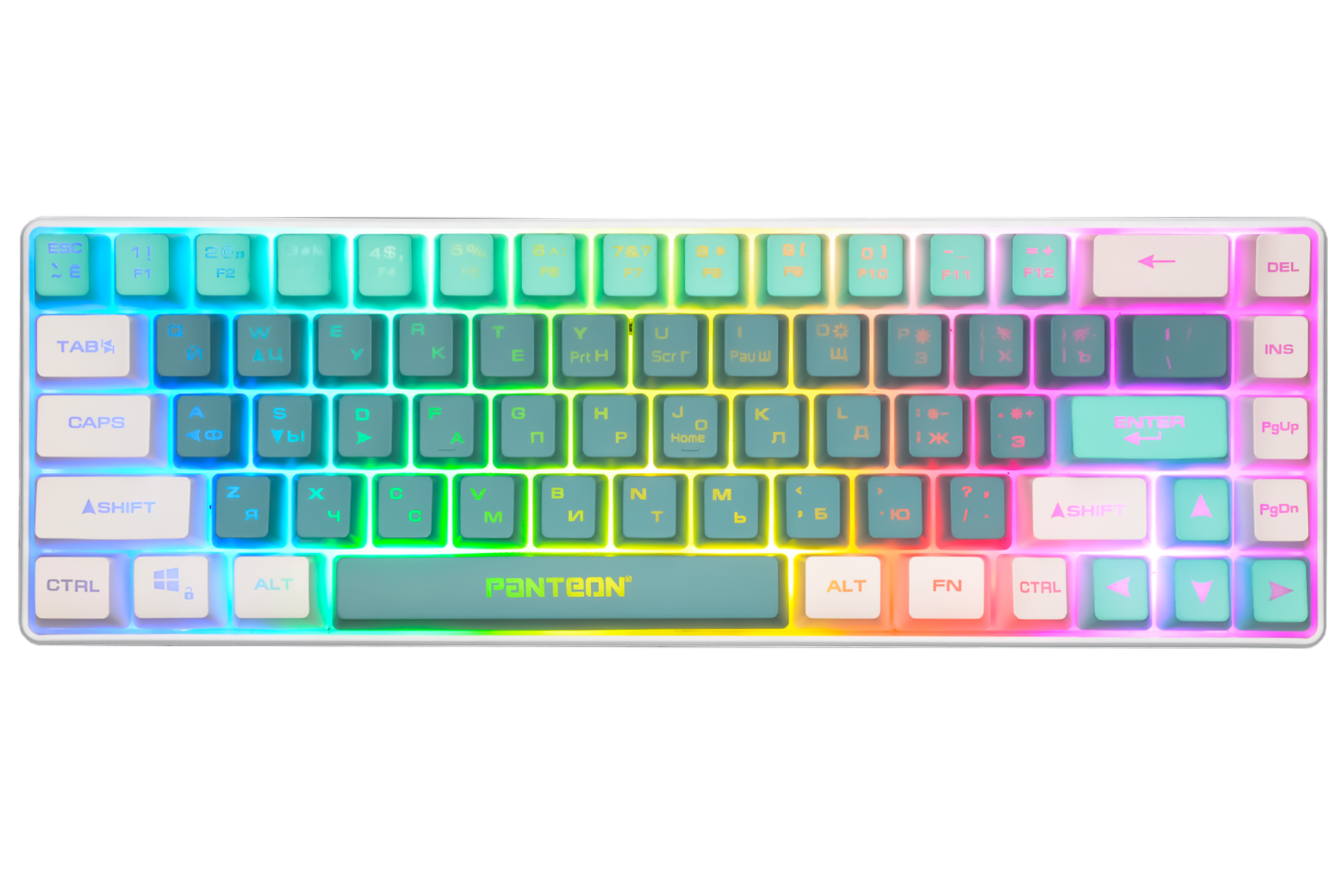 Клавиатура игровая Jet.A PANTEON M2 Blue-White(08); USB; мембранная; 68 клавиши; подсветка LED; съемный кабель; ENG\RUS; синий + белый