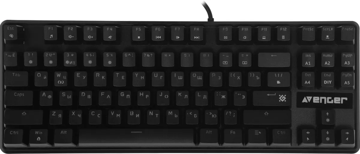 Клавиатура игровая Defender AVENGER GK-412 (45410***); USB; механическая; 87 клавиш; 12 (+FN); подсветка LED; ENG\RUS; чёрный