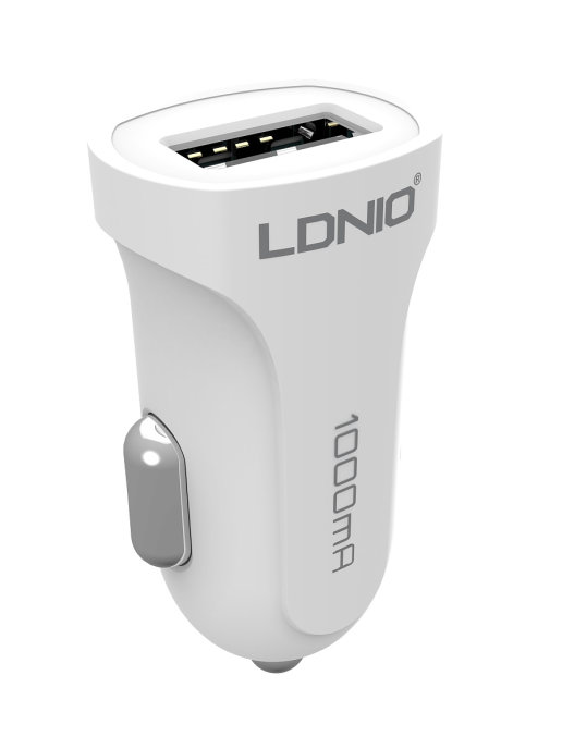 Автомобильная зарядка LDNIO DL-C17T; 1 USB порт - 1А; 5 Вт; кабель USB Type-C; белый