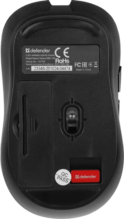 Мышь беспроводная Defender GASSA MM-105 (52104***); 2.4 ГГц; USB; оптический; 800/1200/1600 dpi; 6 к