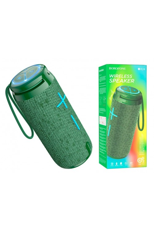 Акустическая система портативная 2.0 Borofone BR24 Fashion Green; 2 x 5 Вт; FM тюнер; microSD, USB; BT 5.3; аккумулятор: 1200 мА-ч, USB; зеленый