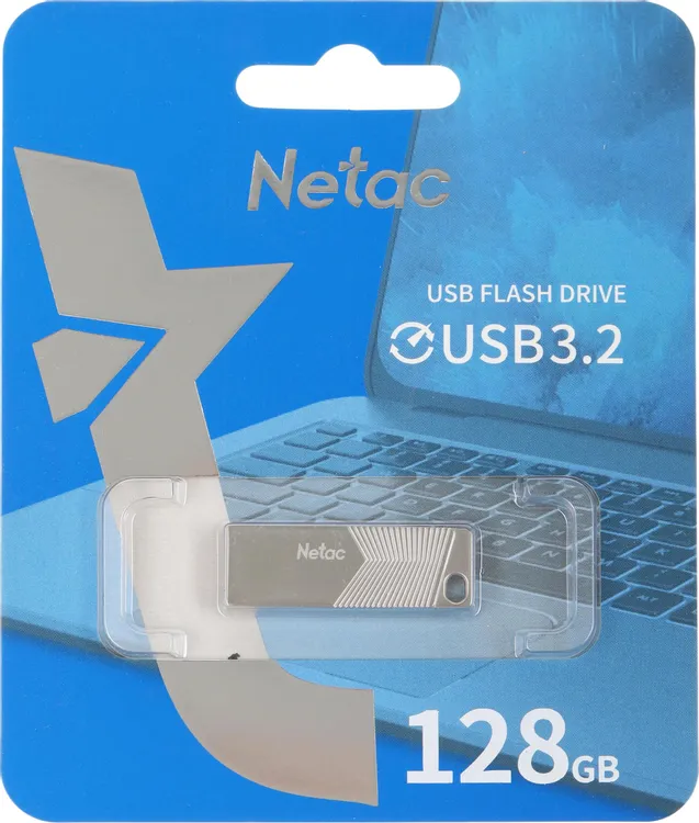Накопитель USB-флэш 128 ГБ Netac UM1 (NT03UM1N-128G-32PN***); USB 3.0; моноблок; металлический корпус; серебристый