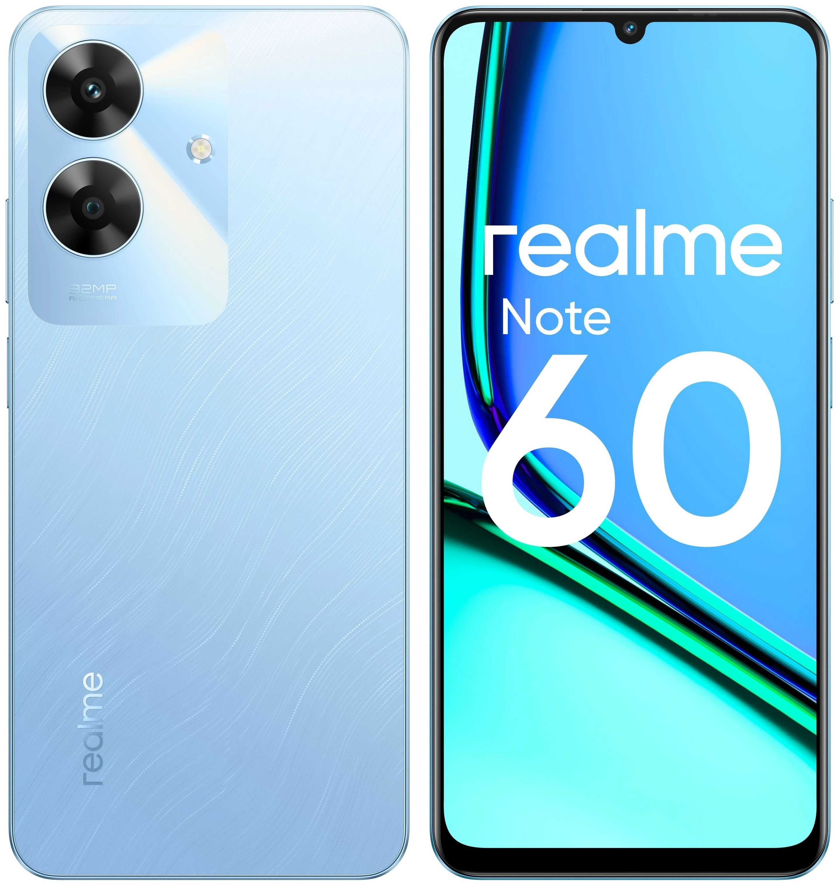 Смартфон Realme Note 60 4/128 Гб Blue;  6.74" IPS 90 Гц; 1600 x 720; Unisoc Tiger T612 8 ядер 1.8 Ггц; 4 Гб/128 Гб; 32+0.08 Мп/5 Мп BT5.0; WiFi 802.11