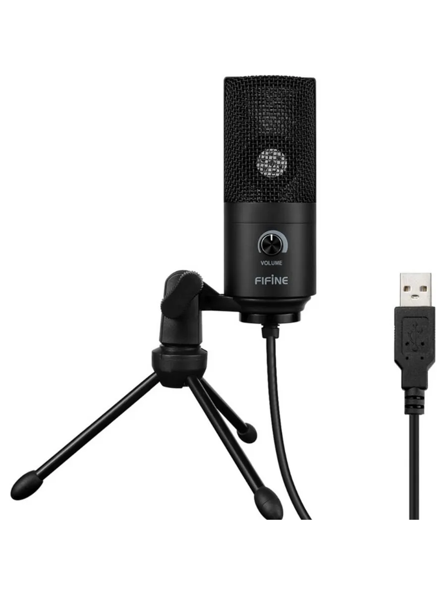 Микрофон Fifine K669 (Black***); конденсаторный; кардиоидный; 20 - 20 000 Гц; штатив; 1,8 м; USB; чёрный