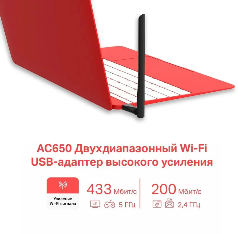 Сетевая карта WiFi Mercusys MU6H (AC650); 633 Мбит/с; 1 x 5 dBi; USB