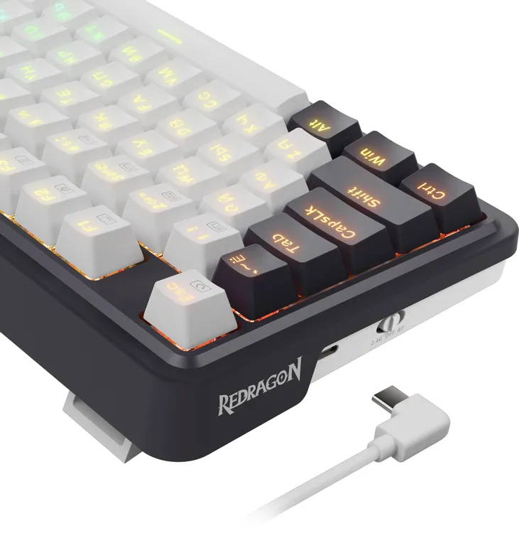 Клавиатура игровая Redragon Ucal Pro Black+White (72008); USB + (BT/2.4 Ггц); механическая; 81 клавиш; 12 (+FN); RGB подсветка; встроенный аккумулятор
