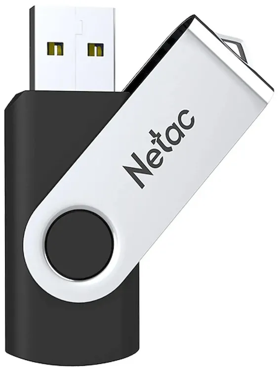 Накопитель USB-флэш 32 ГБ Netac U505 (NT03U505N-032G-20BK); USB 2.0; ротатор; металл + пластик; чёрный + серебристый