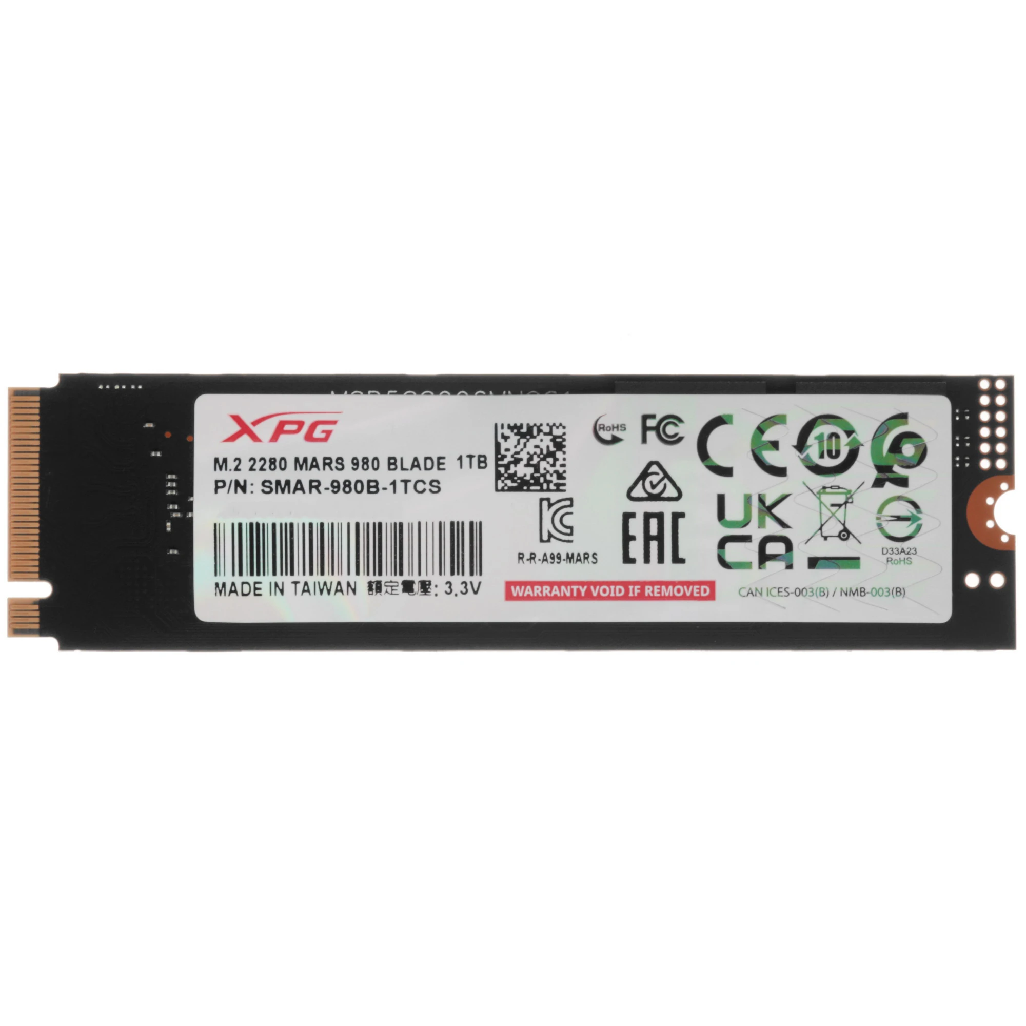 Накопитель SSD 1 ТБ AData XPG MARS 980 BLADE (SMAR-980B-1TCS); M.2 (2280); 14000Мб/с -  13000Mб/с; TLC; PCI-E Gen5 x4; RET
