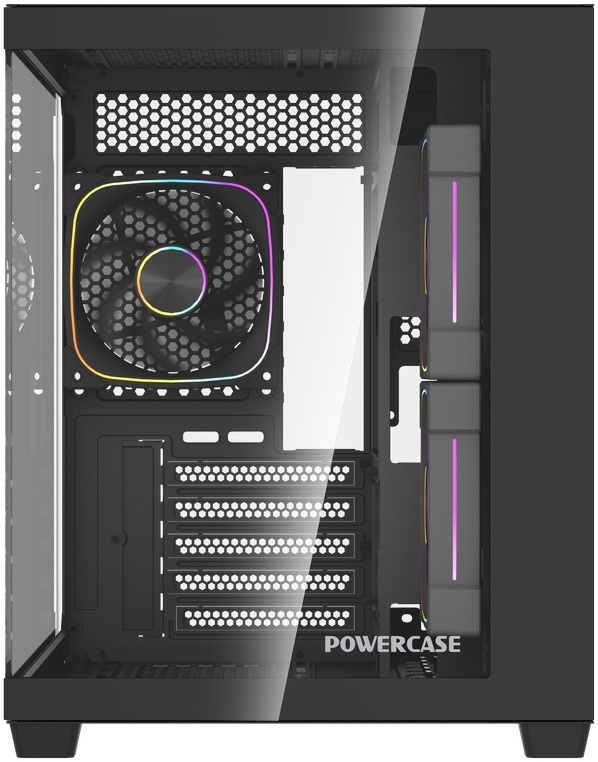 Корпус Powercase Vision Micro M5CB Black (CVMM5CHB-A3); mATX; Mini-Tower; без БП; 3x120мм; 1xUSB 2.0/1xUSB 3.X/1xType-C; Mic/Aud; чёрный